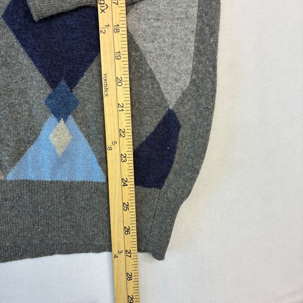 Simone Quarter Zip Sweater Mens L Grey Argyle Merino Cashmere Made in Italy - Picture 8 of 9